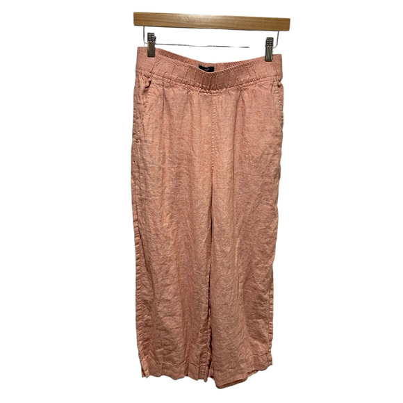 100% Linen Wide Leg Cropped Pants Women's Small Pull On Resort Wear - Picture 1 of 6